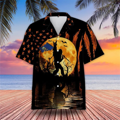 Bigfoot Idaho Flag Halloween Hawaiian Shirt Proud Of Idaho Summer Shirt Halloween Themed Gifts