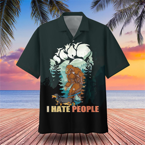 Bigfoot And Dachshund I Hate People Hawaiian Shirt Cute Beach Shirt Gifts For Dachshund Lovers