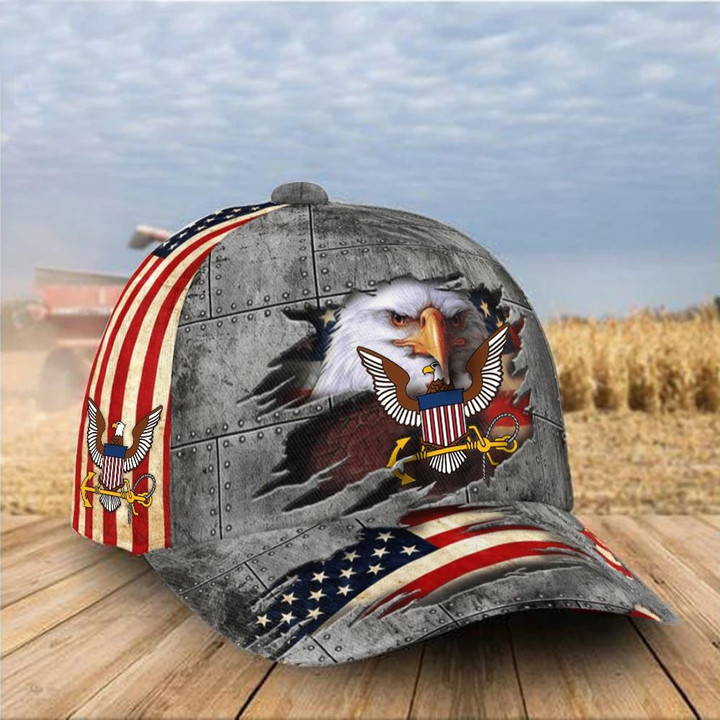 US Navy Hat Eagle American Flag US Navy Ball Cap Unique Patriotic 4Th Of July Gift