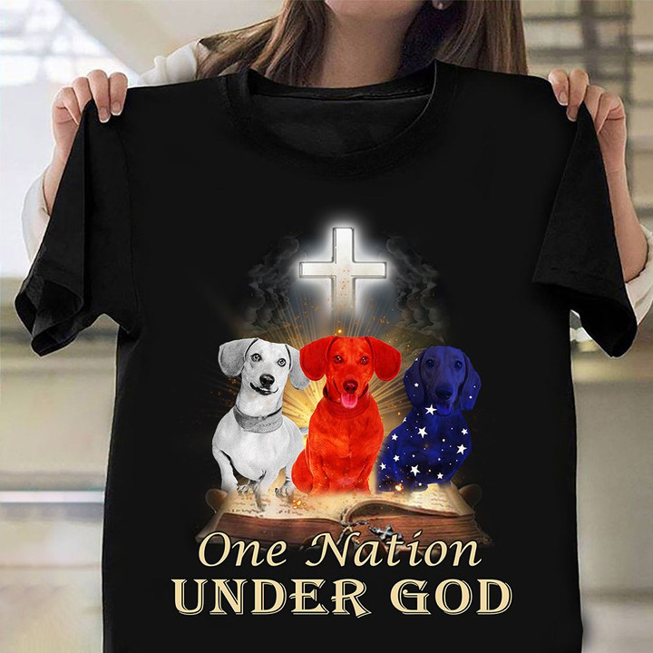 Dachshund One Nation Under God Shirt Cross Christian T-Shirt Patriotic Gifts