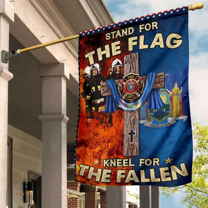 Firefighter New York Flag Cross Christian Stand For The Flag Kneel For The Fallen Memorial Flag