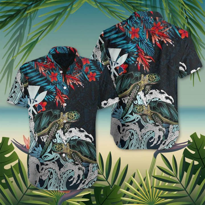Sea Turtle Vintage Hawaiian Shirt Waves Plumeria Tropical Button Up Shirt Gift Ideas For Dad