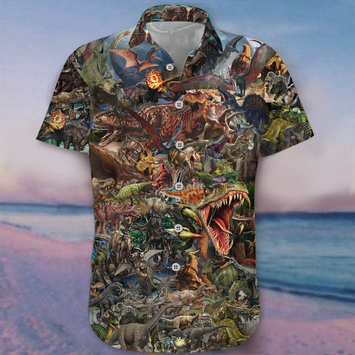 T-Rex Hawaiian Shirt Vintage Aloha Summer Button Up Shirt Mens Gift For Him