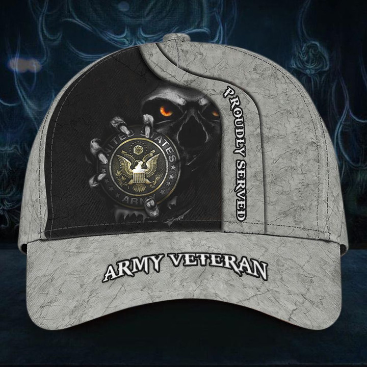 Skull Army Veteran Proudly Served Cap Patriotic Honor Retired Army Veteran Hat Unique Gift