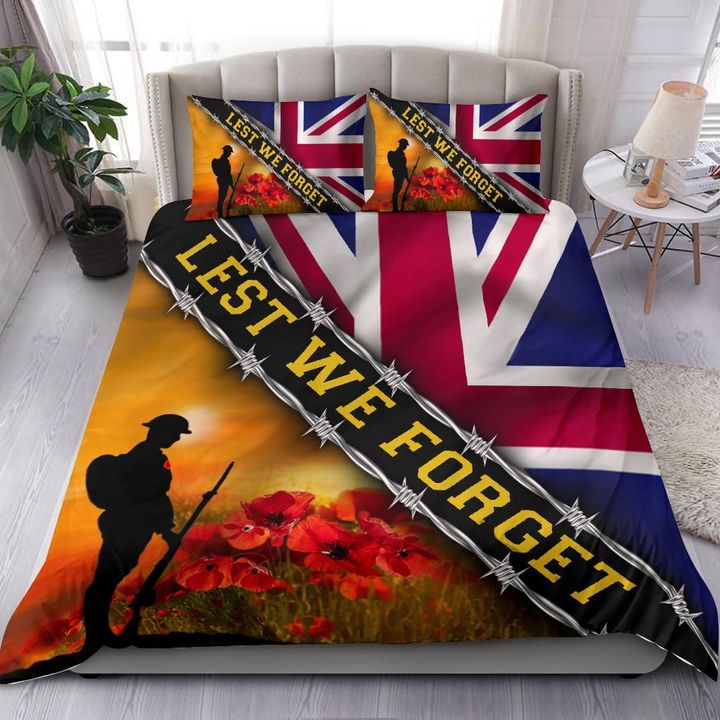 Lest We Forget UK Flag Bedding Set Respect Sacrifice Patriot United Kingdom Soldier Veterans