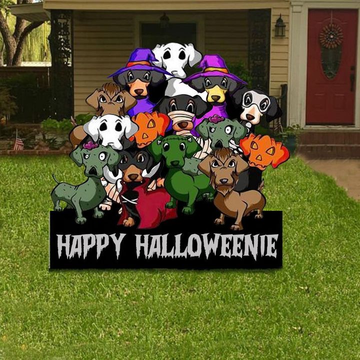 Dachshund Custom Happy Halloweenie Yard Sign Dog Lover Outdoor Halloween Sign Decorative