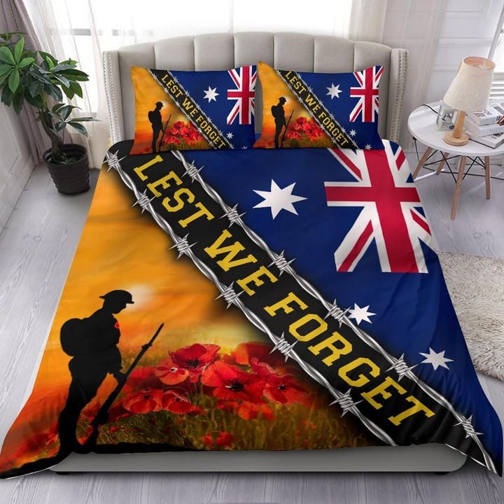 Lest We Forget Australia Flag Bedding Set Honor Soldiers Veteran Remembrance Anzac Day Gift