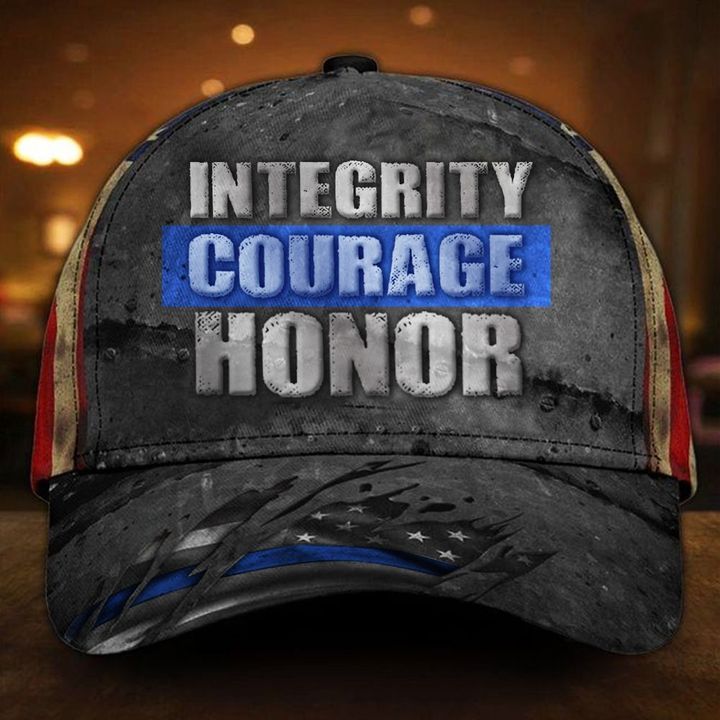 Thin Blue Line Integrity Courage Honor Hat American Flag Cap Vintage Police Gift Ideas