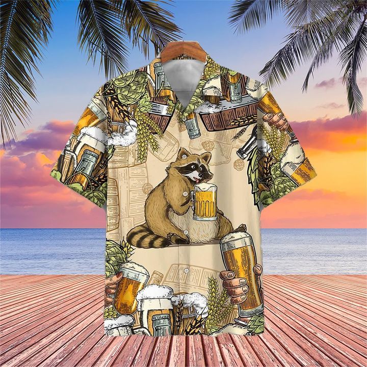 Racoon And Beer Hawaiian Shirt Funny Summer Shirt Presents For Beer Lovers