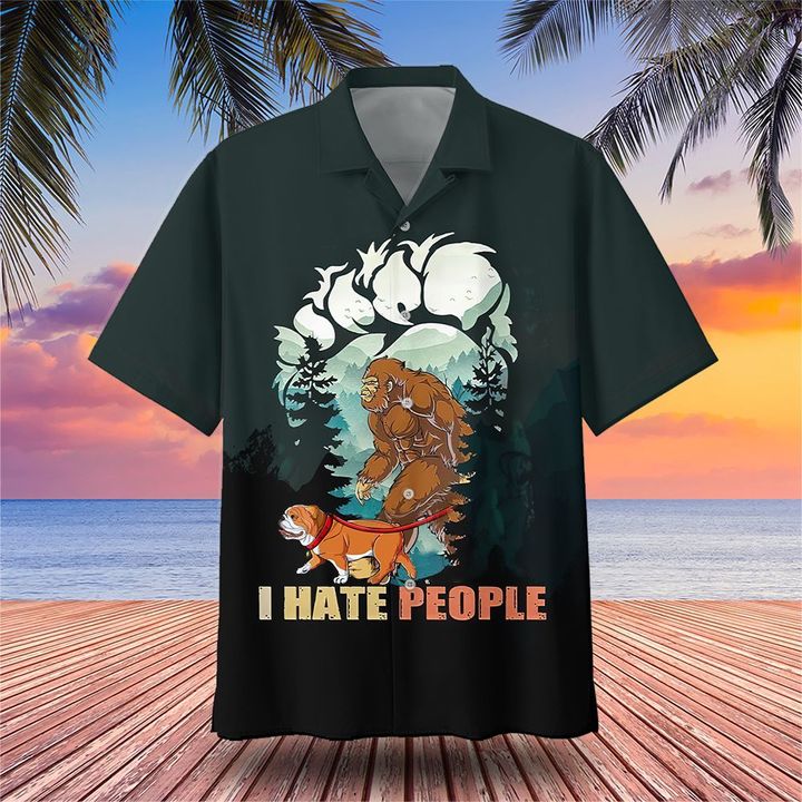 Bigfoot And Bulldog I Hate People Summer Shirt Funny Hawaiian Shirt Gifts For Bulldog Lovers