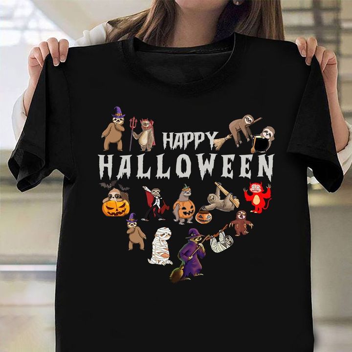 Sloth Costume Happy Halloween Shirt Cute Sloth Halloween Graphic Tee Gift Ideas