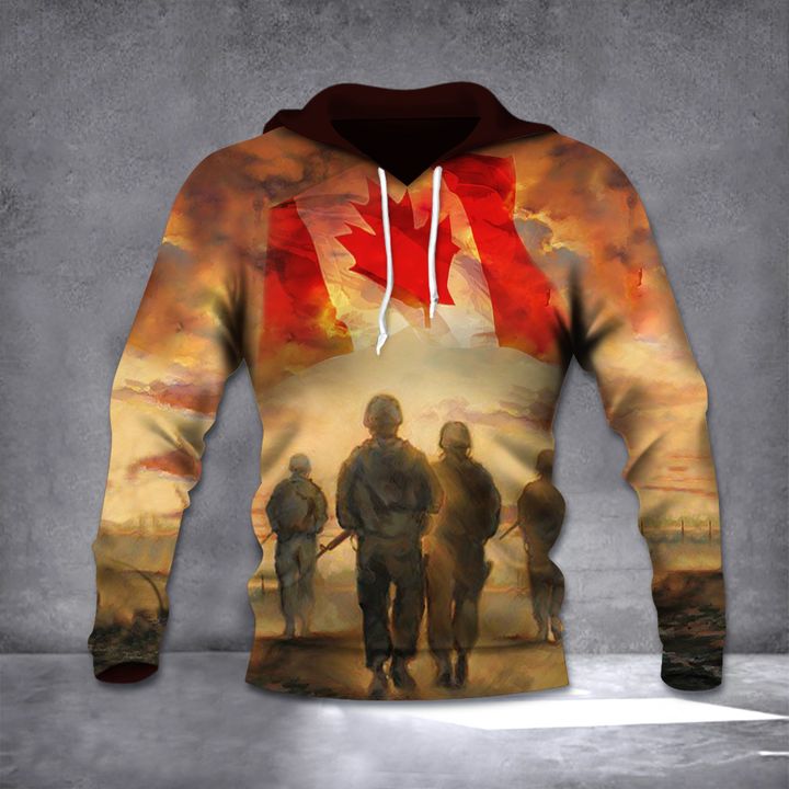 God Bless Our Troops Canada Flag Hoodie Honor Military Soldier Remembrance Day Patriotic Gift