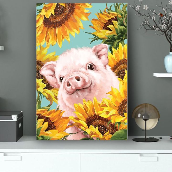 Baby Pig With Sunflower Canvas Print Cute Prints For Wall Home Decor Living Room