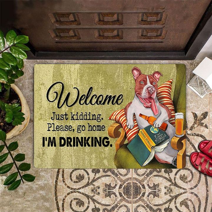 Pitbull Welcome Just Kidding Doormat Funny Dog Doormat Gifts For Beer Drinkers
