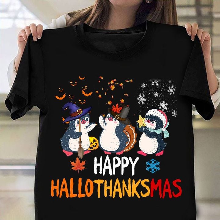 Penguin Happy Hallothanksmas Shirt Cute Thanksgiving Shirt Christmas Gifts For Her