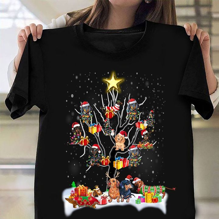 Dachshund Christmas On Tree T-Shirt Dachshund Christmas Shirt Xmas Gift Ideas For Her