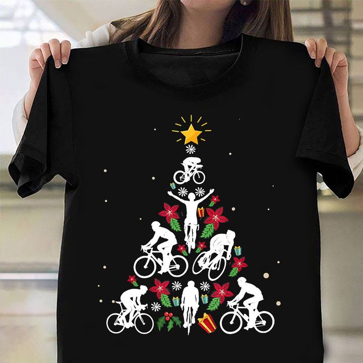 Bicycle Bike Christmas Tree T-Shirts Xmas Shirts For Family Gifts For Bike Lovers