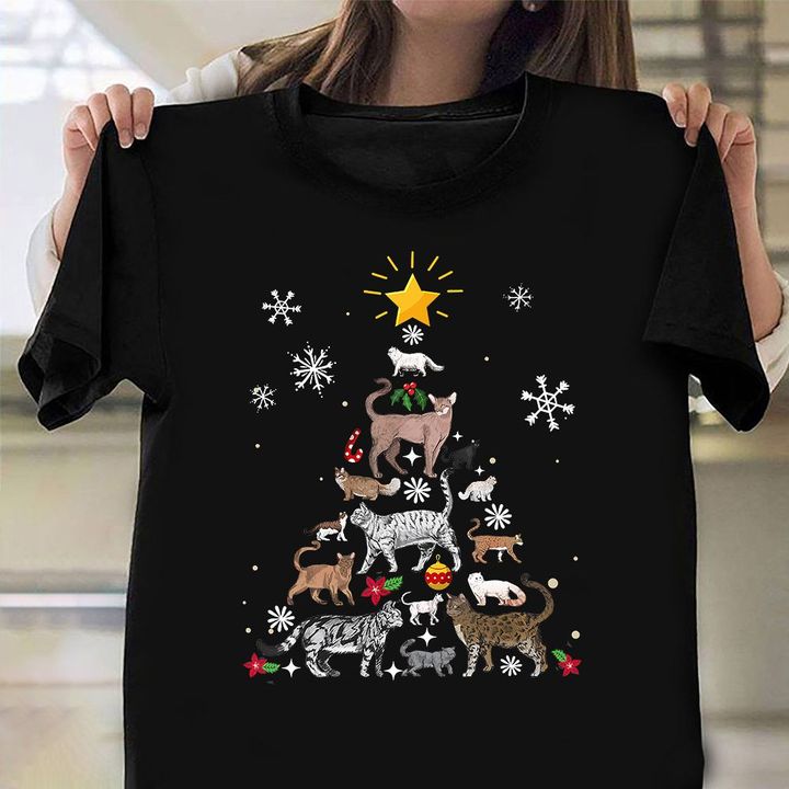Cat Christmas Tree T-Shirt Xmas Shirts For Family ​Gifts For Cat Owners