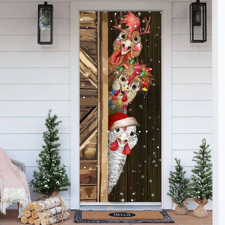 Chickens Christmas Door Cover Funny Christmas Holiday Front Door Cover Holiday Home Decor
