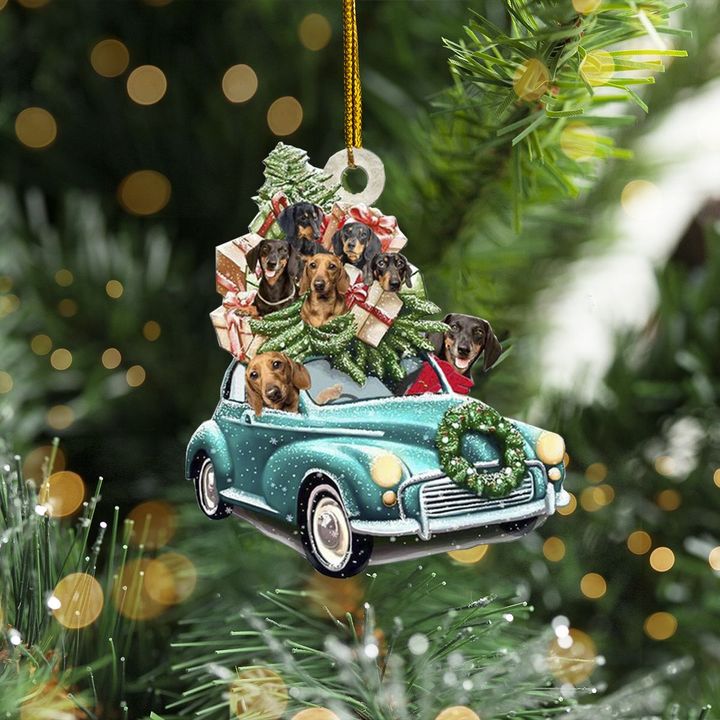 Dachshund On Car Christmas Ornament Decorated Xmas Trees Christmas Gifts For Dog Lovers