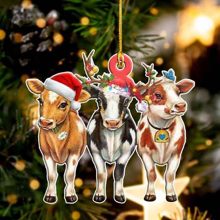 Cow Christmas Ornament Happy Merry Christmas Animal Ornament Gifts For Farm