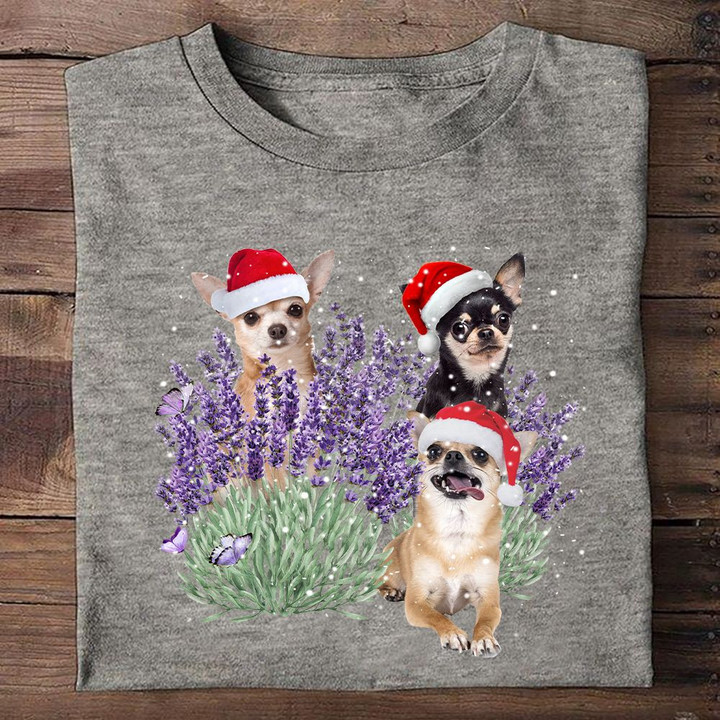 Chihuahua Lavender Flower Christmas Shirt Chihuahua Lover Christmas Vacation T-Shirt Gift