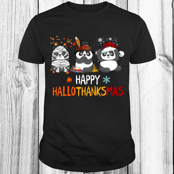 Panda Happy HalloThanksMas T-Shirt Cute Halloween Thanksgiving Christmas Vacation Shirt