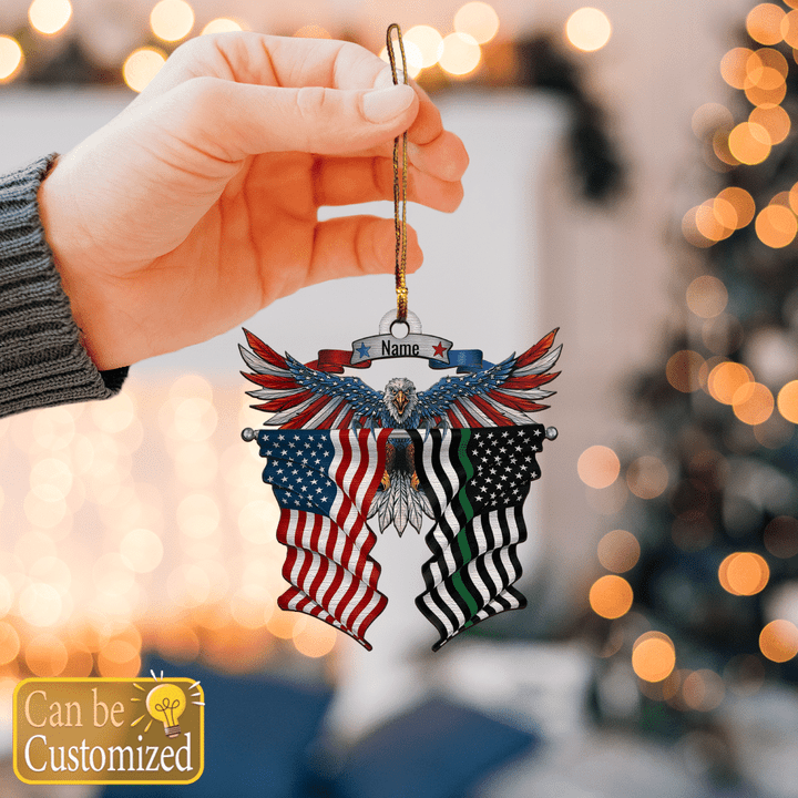 Custom Eagle Thin Green Line Vs American Flag Ornament Patriotic Military Christmas Ornament