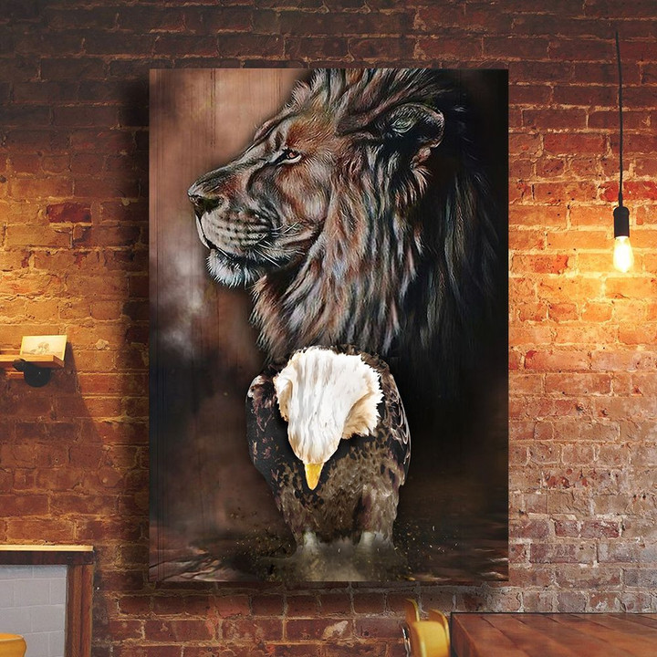 Lion Eagle Head Down Poster Print Patriotic Wall Poster Veterans Day Gift Ideas