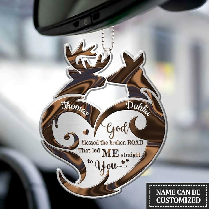 Personalized God Blessed The Broken Road Car Hanging Ornament Jesus Faith Car Mirror Hanging Deer