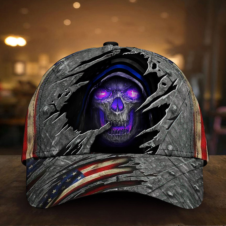 Skull Blue American Flag Hat