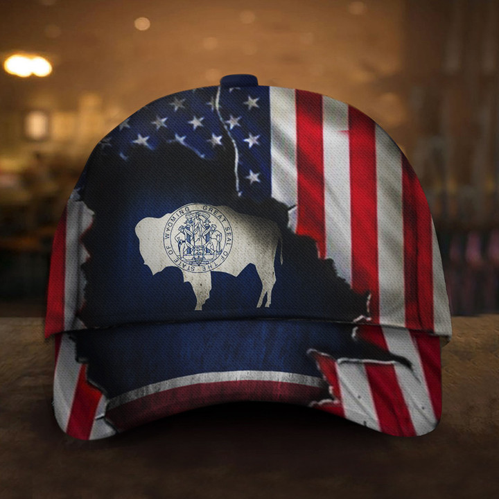 Wyoming American Flag Hat Wyoming Proud Patriotic Hats For Men Gifts For Boyfriend