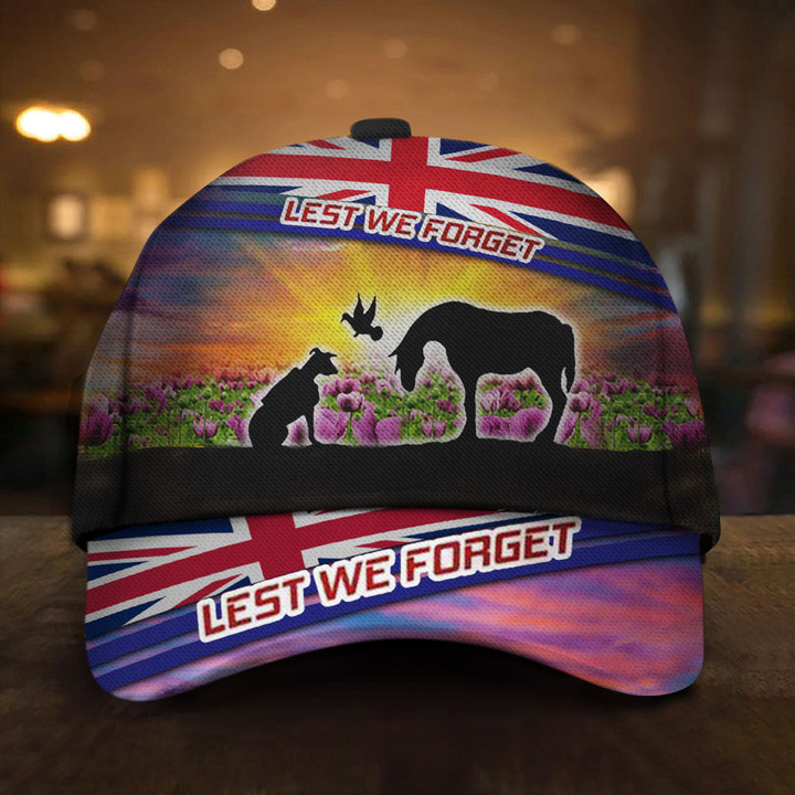 Animals Lest We Forget UK Flag Hat Remember Animals Sacrificed Patriotic Merchandise