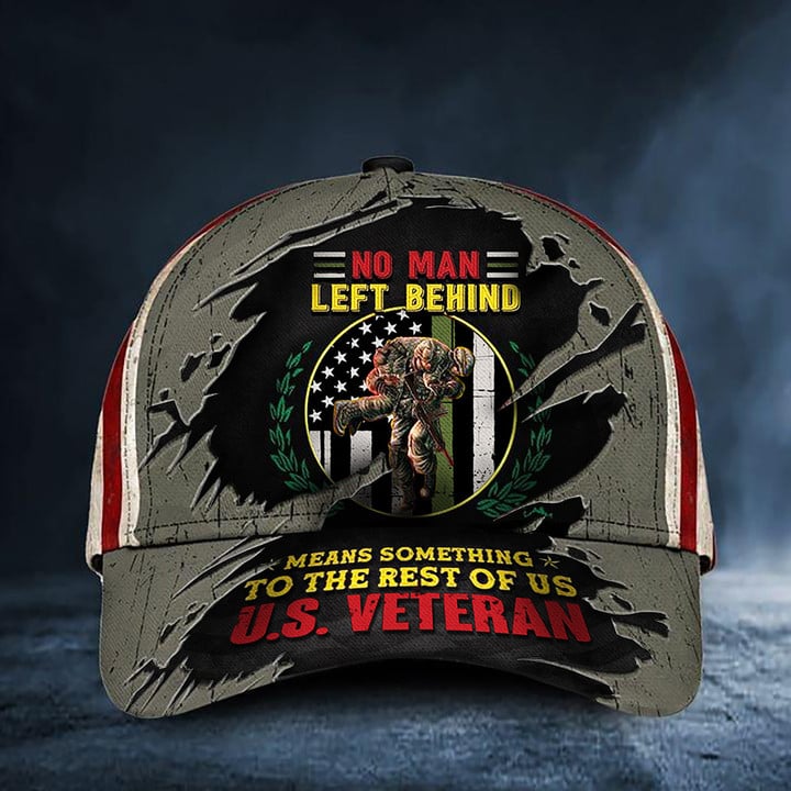 US Veteran No Man Left Behind American Flag Hat Thin Green Line Memorial Day Hats