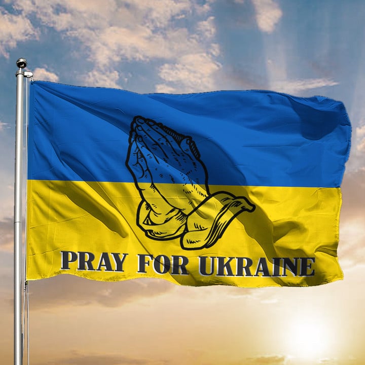 Pray For Ukraine Flag Support Stop War Stand With Ukraine Flag Merch