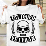 Skull Tattooed Veteran T-Shirt Black Tribal Tattoo Shirt Gift Ideas For Veterans