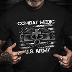 Combat Medic US Army Shirt Medical Symbol American Flag Military Retirement Gift Ideas