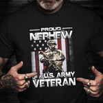 Proud Nephew Of A US Army Veteran Shirt Vintage American Flag T-Shirt Army Retirement Gifts