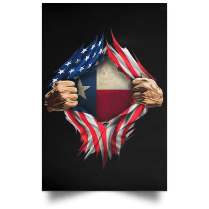 Texas Heartbeat Inside American Flag Vertical Poster Texas Pride Apparel Fourth Of July