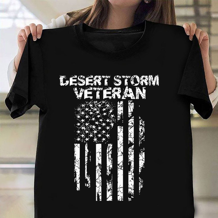 Desert Storm Veteran Shirt Old Retro American Flag T-Shirt Gift For Military Boyfriend