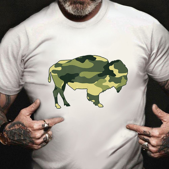 Camouflage Bison Camo Men Print Yak Animal Shirt Military Veterans Day Gift For Grandad