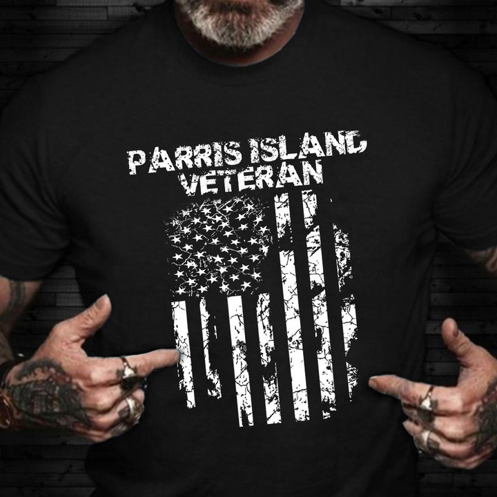 Parris Island Veteran T-Shirt USA Flag Retro Clothing Patriotic Gifts For Veterans