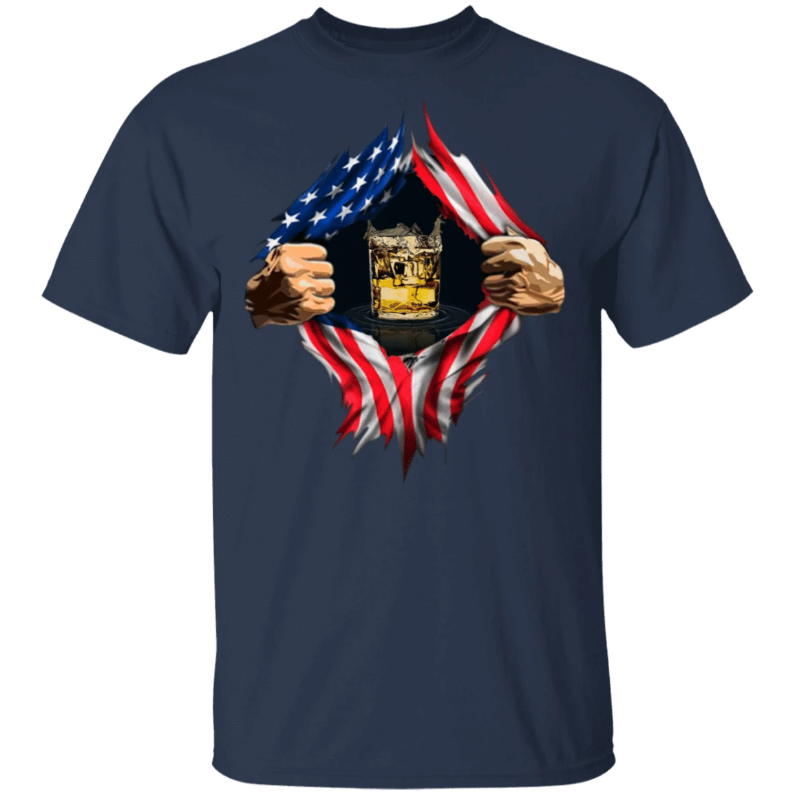 Whiskey Glass Inside American Flag T-Shirt Gifts For Whiskey Lover