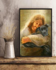Black Dog With Jesus Poster Christian Art Wall Decor - First Fathers Day Gifts