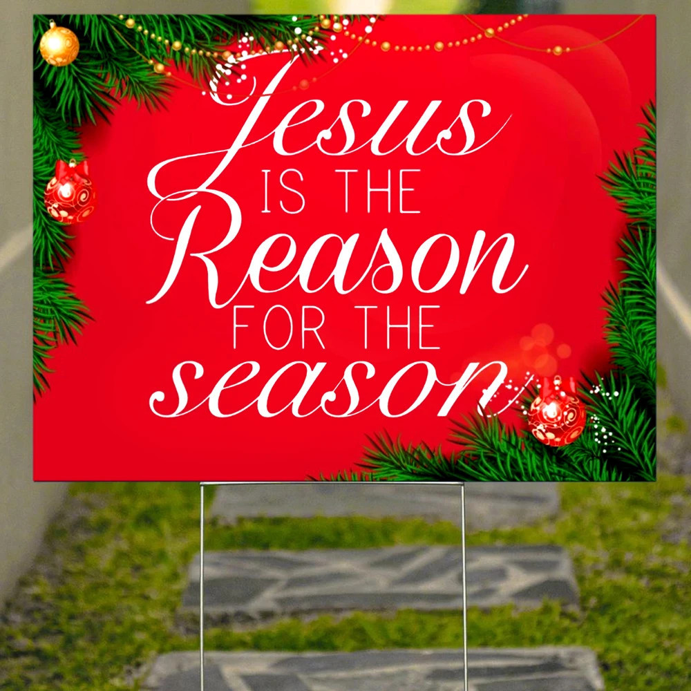 Jesus Is The Reason For The Season Yard Sign Pine Pattern Red Christmas Seasonal Decorations