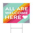 Rainbow All Are Welcome Here Yard Sign Outdoor Winter Decorating Ideas