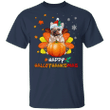 Frenchie Happy Hallothanksmas T-Shirt Funny Halloween Thanksgiving Christmas For Dog Lovers