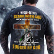 Lion I Would Rather Stand With God Shirt Crusader Cross Tee Green Flag Design Religious Gift