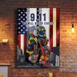 9 11 We Will Never Forget Poster 343 Fireman USA Flag Wall Hanging Memorial Patriot Day Decor