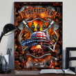 Firefighter American Flag Poster Proud Firefighter 9.11 Wall Print Memorial September 11 Decor